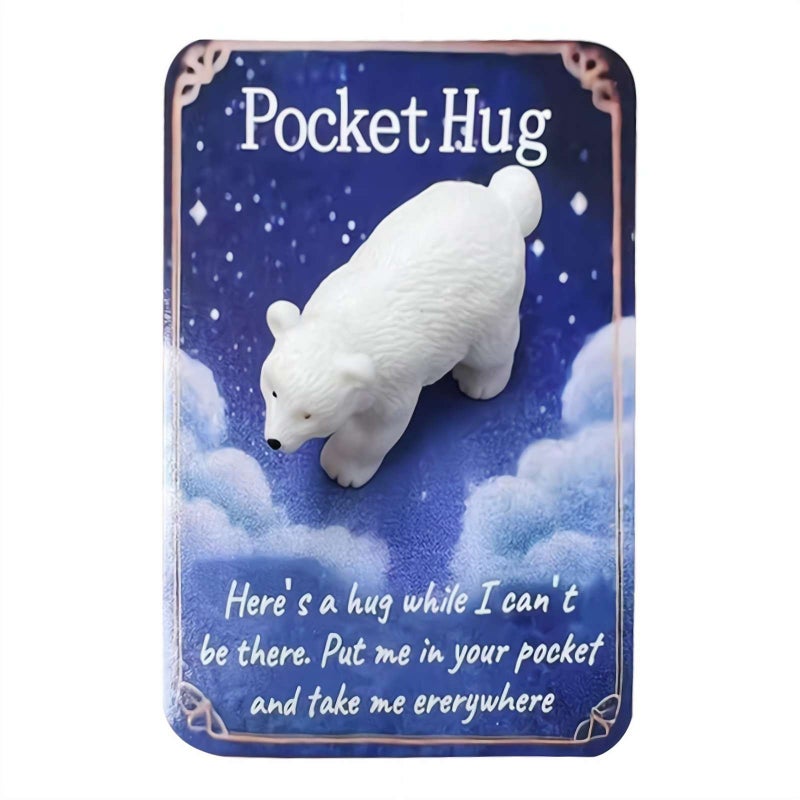 Animal Pocket Hug Gifts, 2025New Resin Animals Card with Mini Pocket Hug Greeting Cards, Cute Bulk Little Emotional Support Preschool Classroom Presents for Kids Adults (Polar bear 1pcs) - Image 1